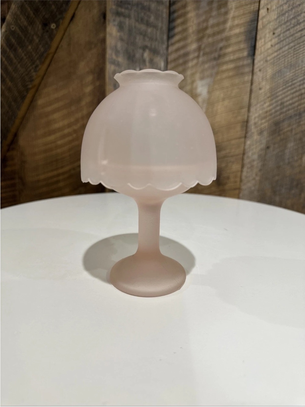 Vintage Frosted Pink Glass Fairy Lamp Tea Candle Holder Made In Taiwan